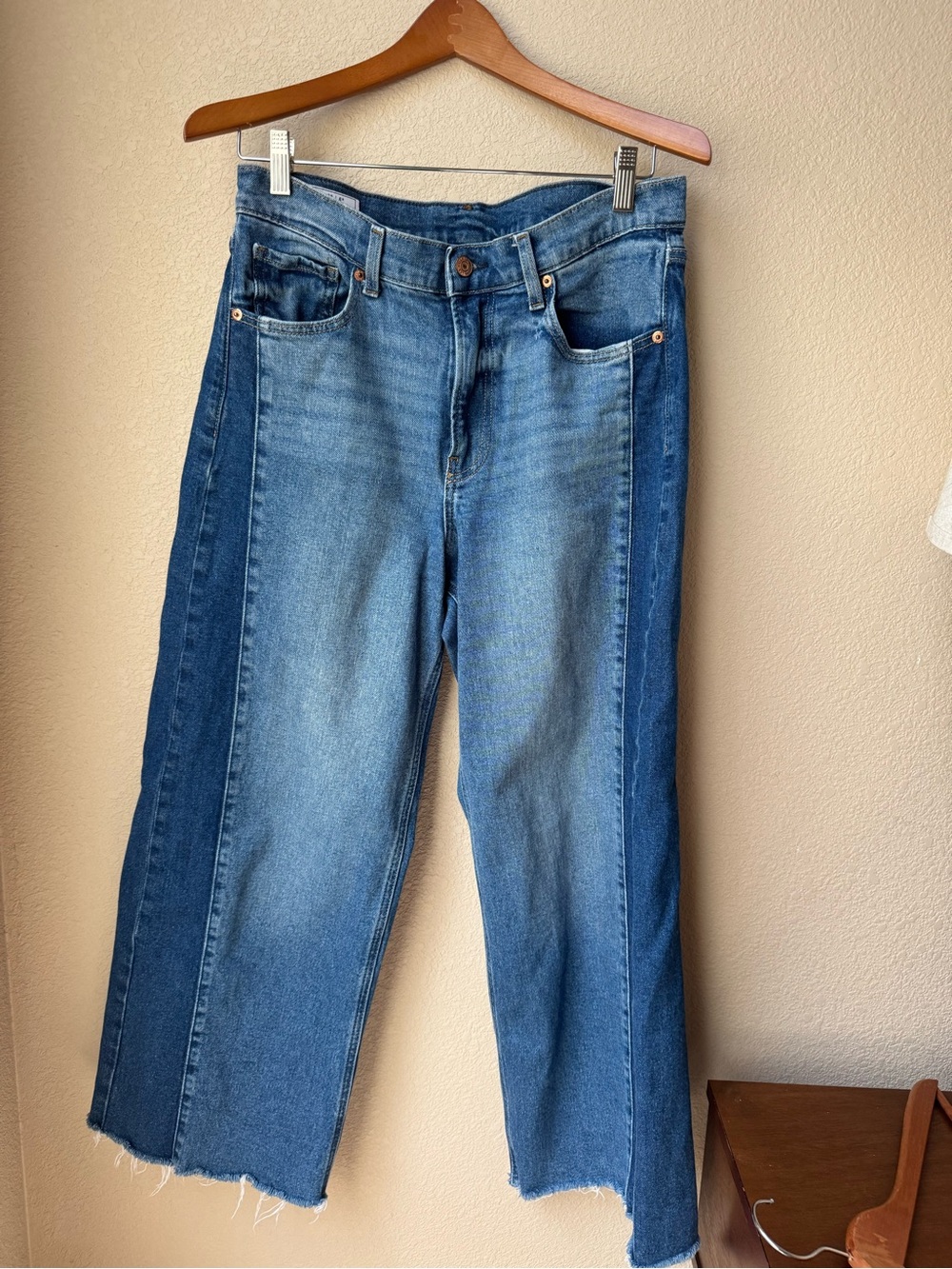 Gap High Rise Stride Wide Leg Two-Tone Blue Women's Jeans Raw Hem